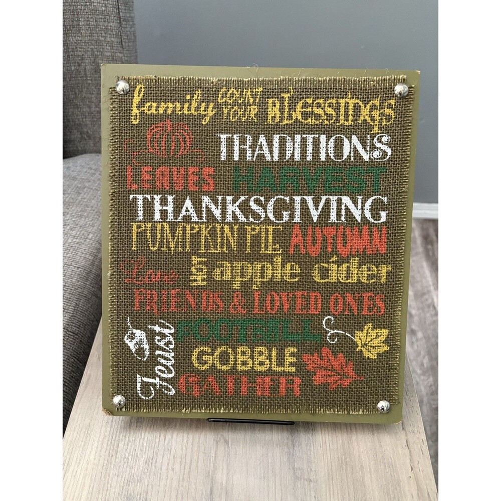 Rustic Thanksgiving Fall Burlap Word Art Wall Decor Sign Autumn Country Harvest